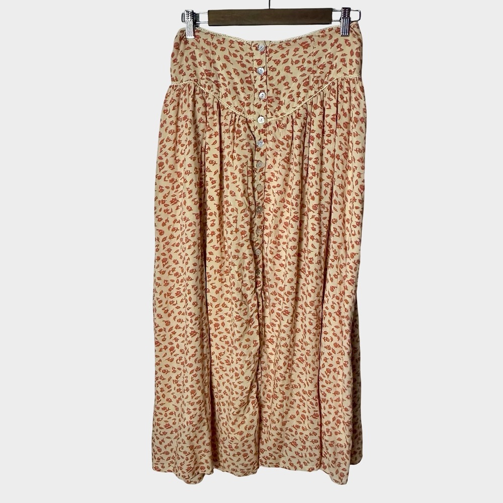 Free People Floral Button Front Midi Skirt Small Cottage Festival Boho - Picture 2 of 9